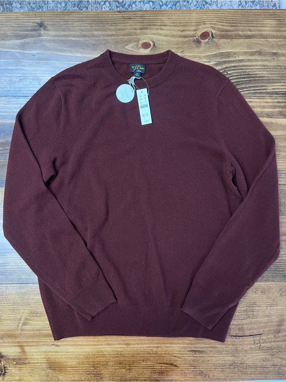 J. Crew Cashmere Crewneck Sweater in Port Wine Burgundy Size Medium NWT